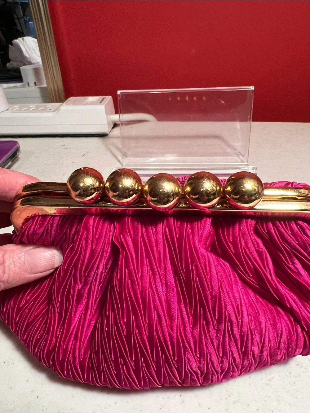 Hot Pink Pleated Clasp Evening Clutch
